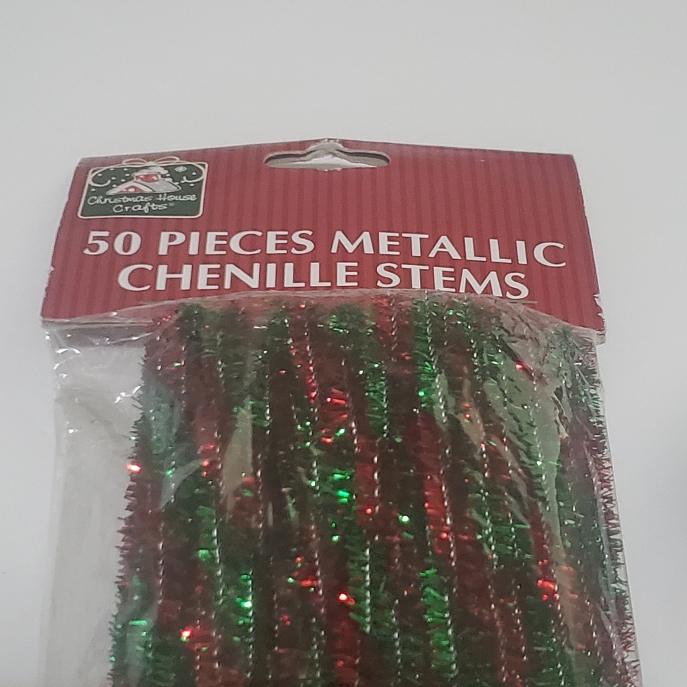 3/$15 50 Twisted Metallic Chenille Stems Red & Green Candy Cane
